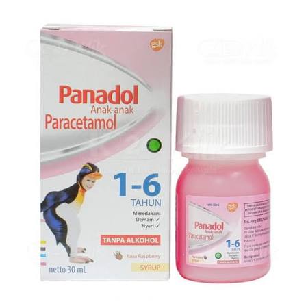 PANADOL PARACETAMOL ANAK ANAK 1 - 6 TAHUN RASA RASPBERRY SYRUP 30 ML BOTOL